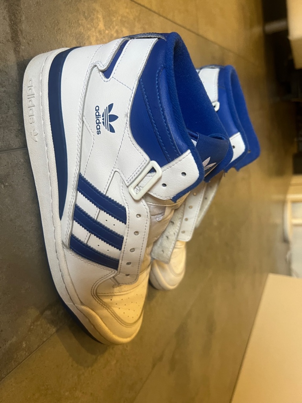 adidas Men’s White and Blue High-Top Sneakers